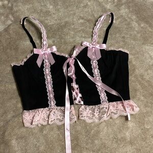 Widow by Dolls Kill Black and Pink Lace Corset Top